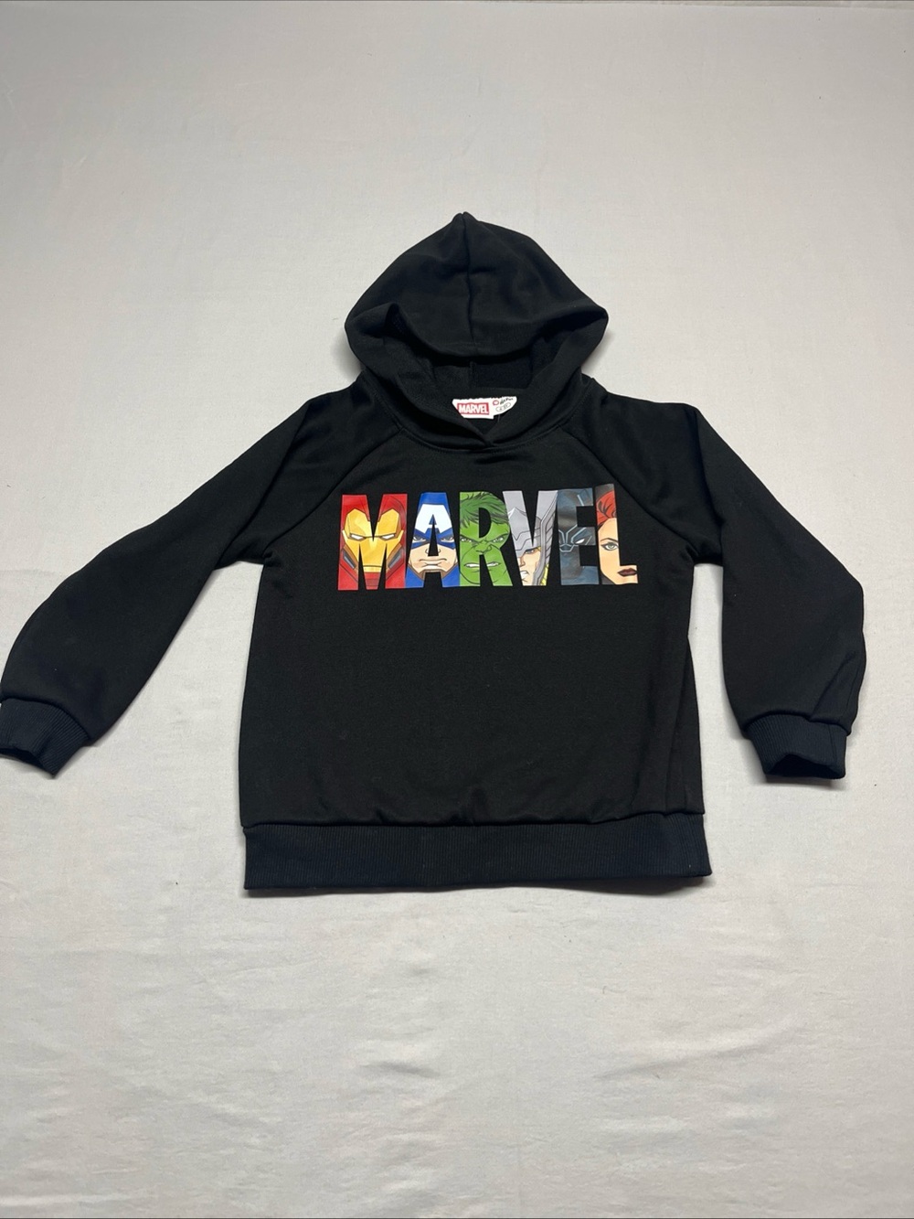 Marvel Black Kids Hooded Sweatshirt with Multicolor Logo Panel